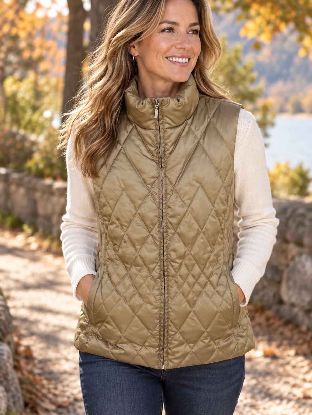 💛MAKE OFFER💛 Lands' End Quilted Puffer Gold vest Womens size Medium 10-12